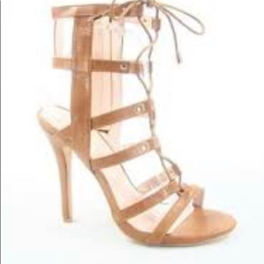 Tan caged strappy heels